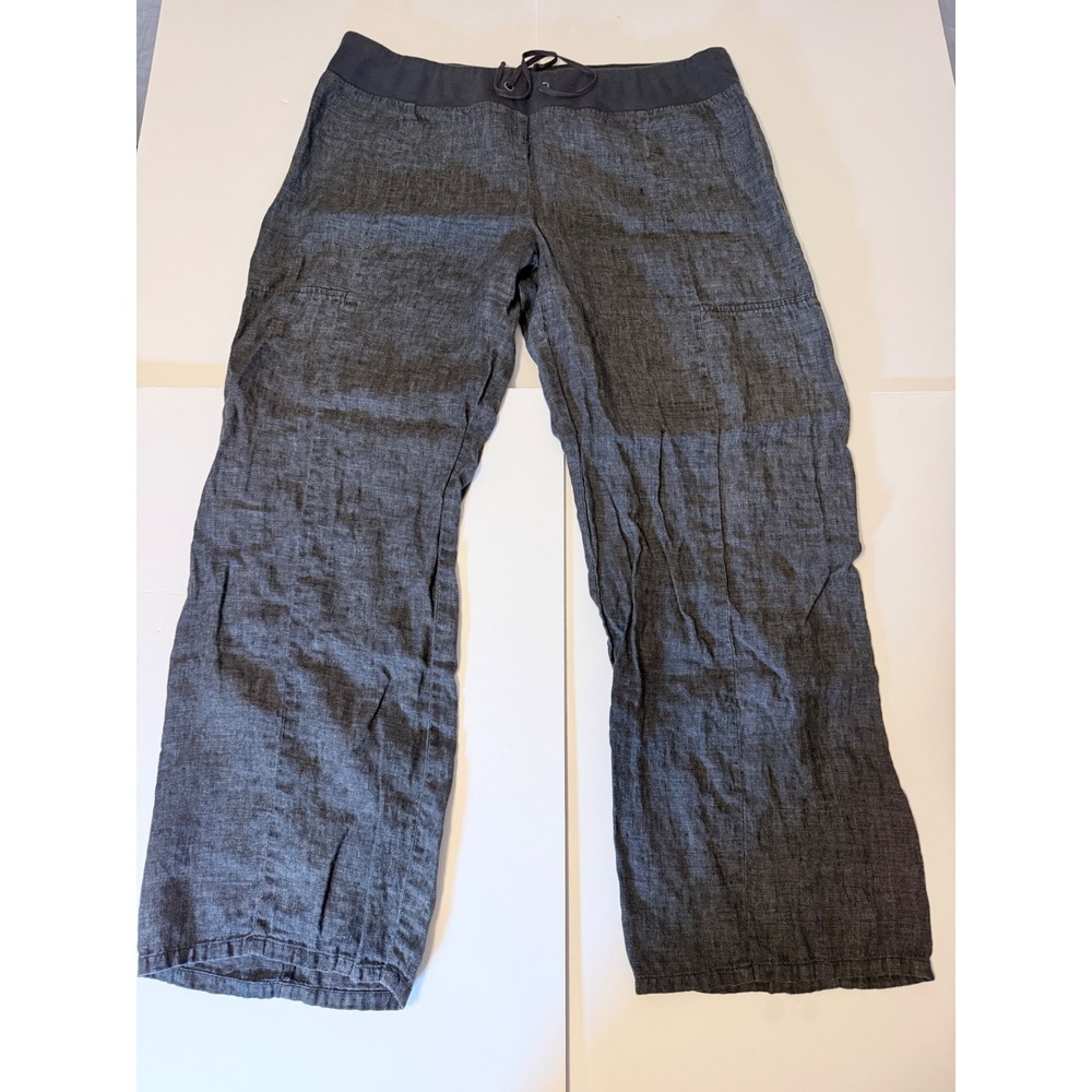 Eileen Fisher Charcoal Gray Linen Blend Wide Leg Drawstring Pants XL